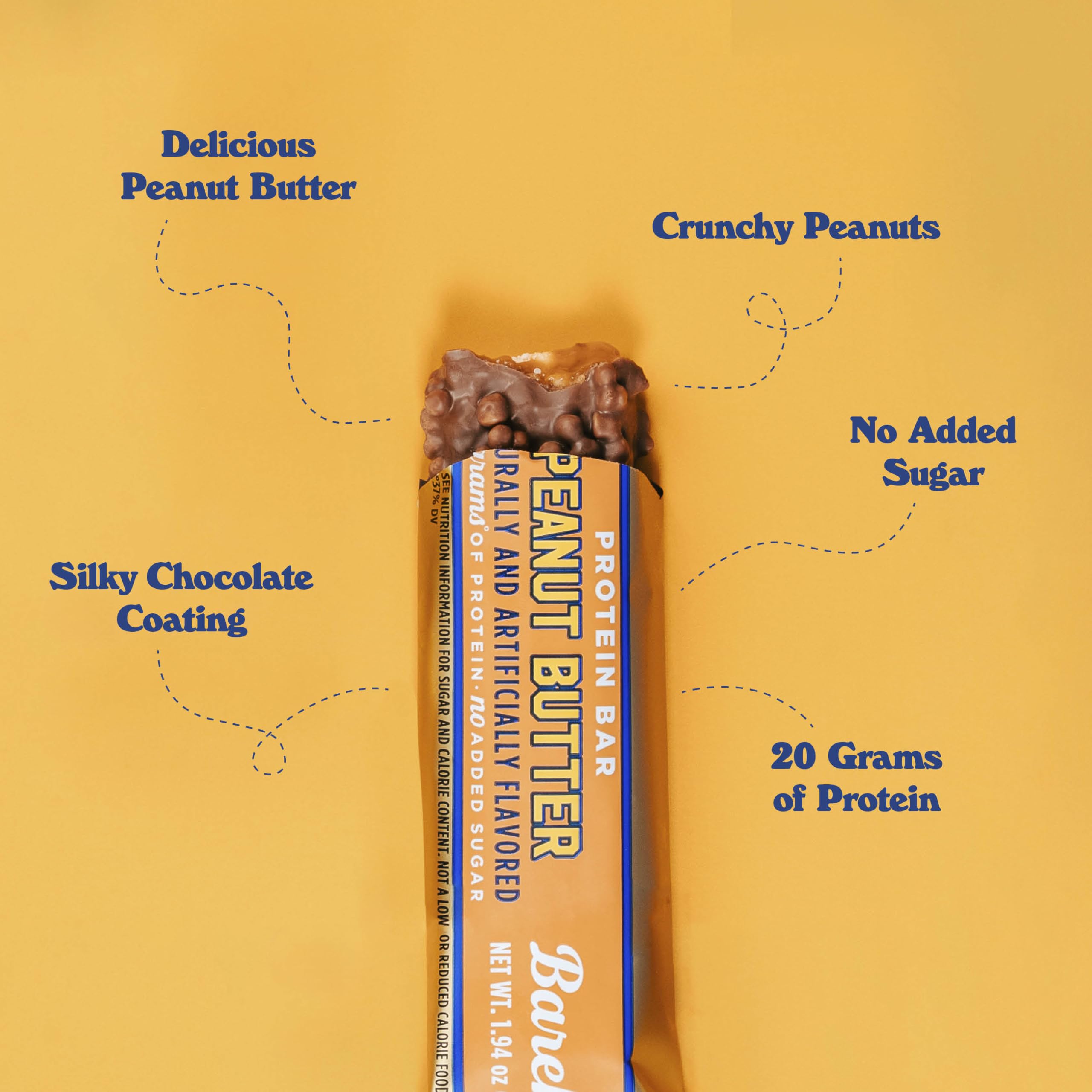 Barebells milk chocolate coating over peanut butter bar
