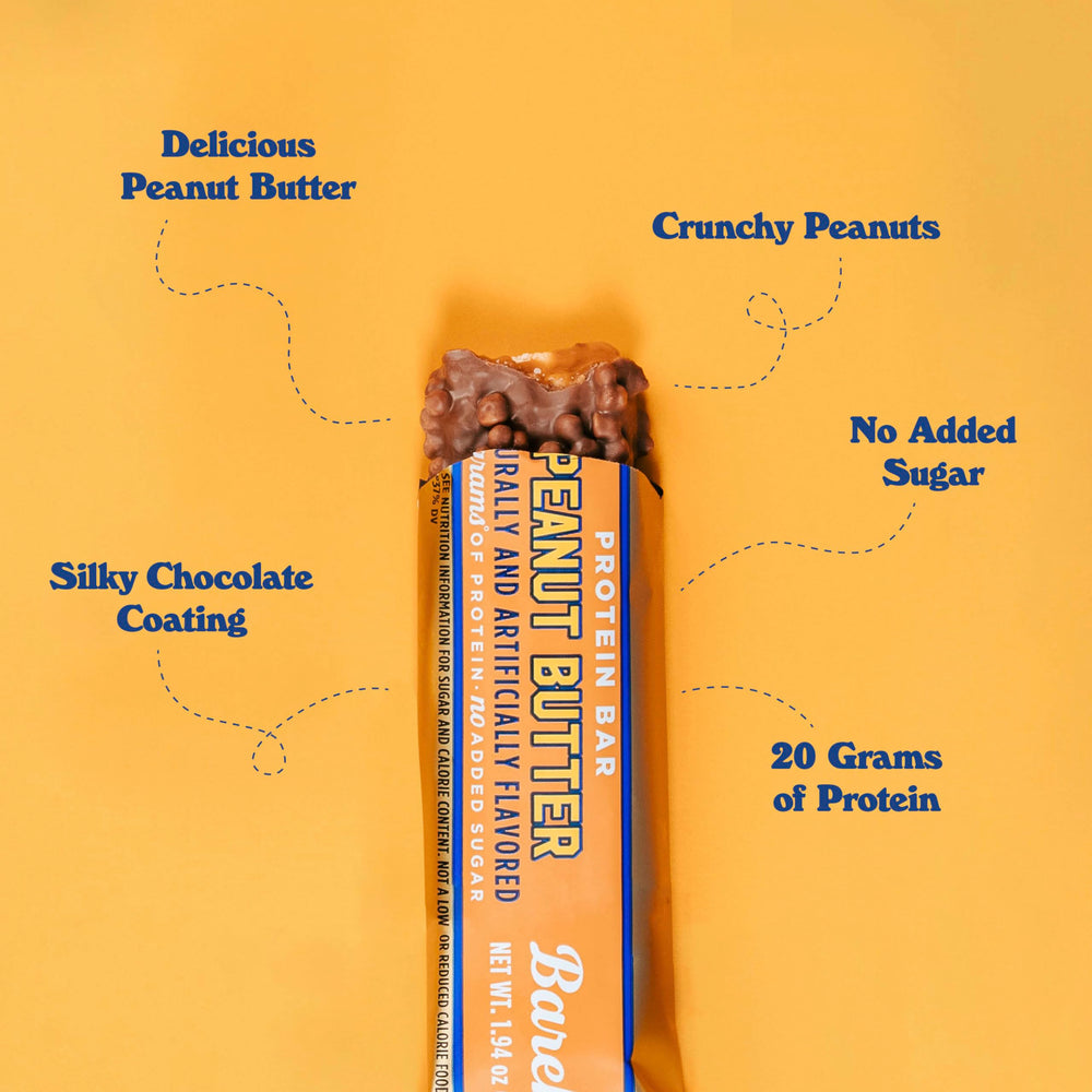 Barebells milk chocolate coating over peanut butter bar