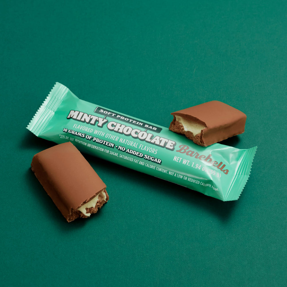 Barebells Minty Chocolate Soft Bar after workout recovery snack.