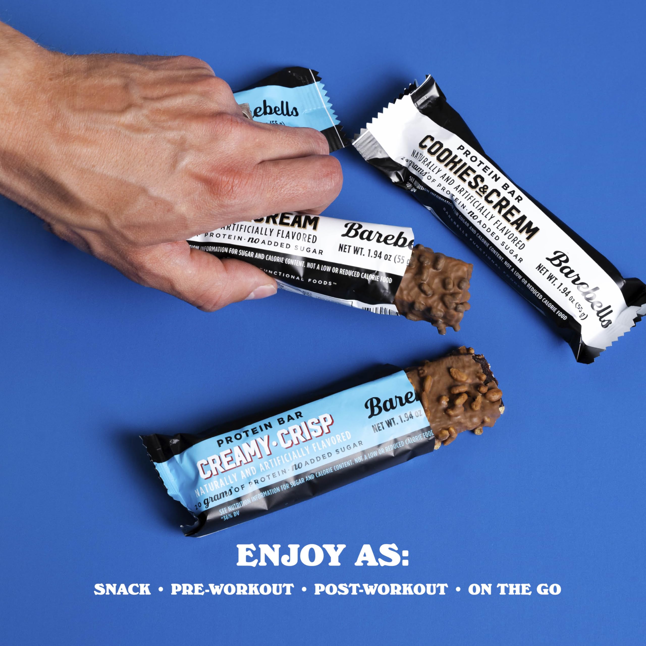 Barebells nutrition panel close-up, 20g protein per bar.