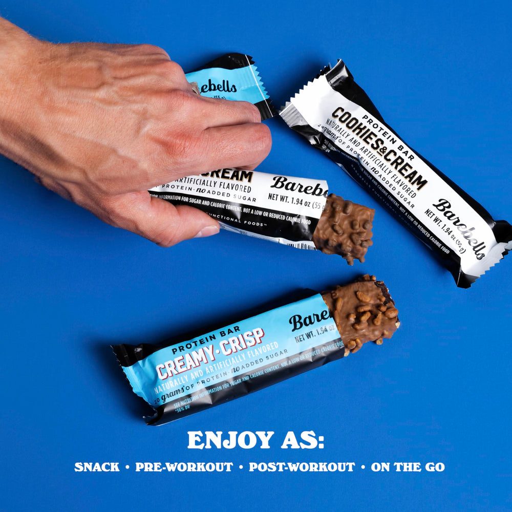 Barebells nutrition panel close-up, 20g protein per bar.