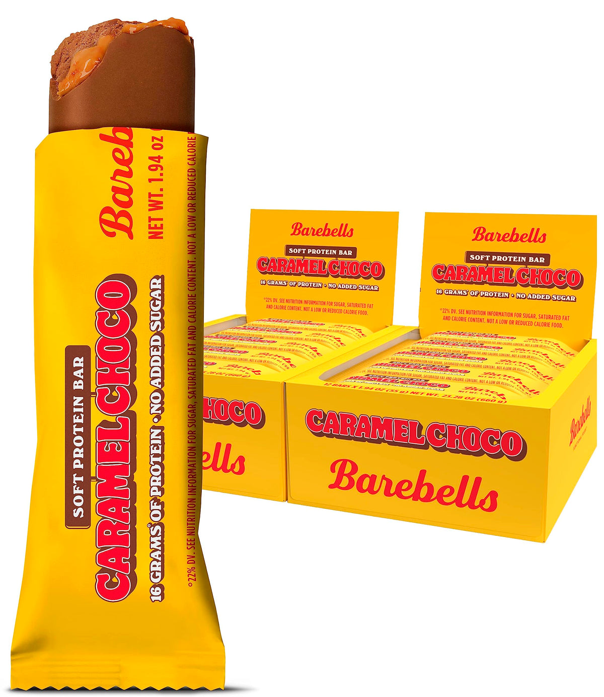 Barebells Soft Protein Bar Caramel Choco packaging, convenient high-protein snack.