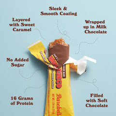 Barebells Soft Protein Bar Caramel Choco packaging on shelf for quick protein boost.