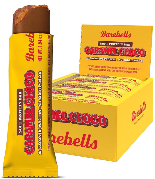 Barebells Soft Protein Bar Caramel Choco wrapped for on-the-go snacking.