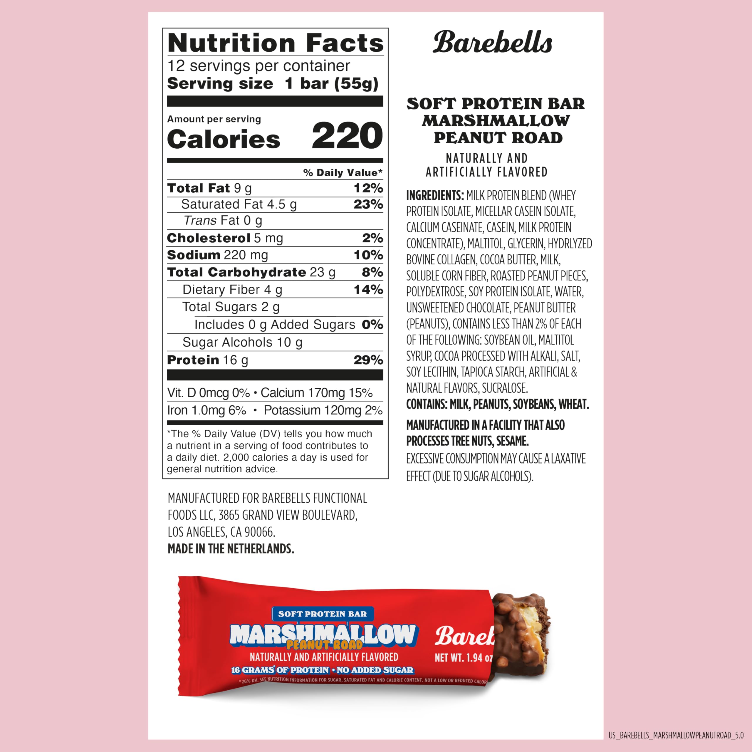 Caramel drizzle on Barebells Marshmallow Road bar, a tasty protein-rich treat.