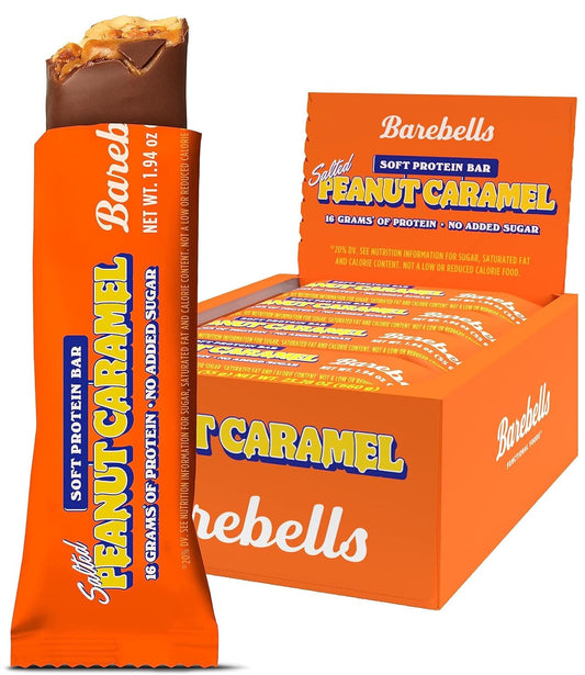 Barebells Soft Protein Bar Salted Peanut Caramel pack shot highlights a convenient snack.