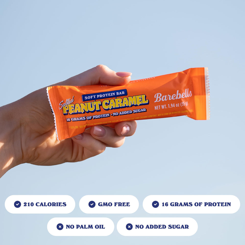 Silky chocolate shell complements the soft centre of Barebells Salted Peanut Caramel bar for smooth chewing.