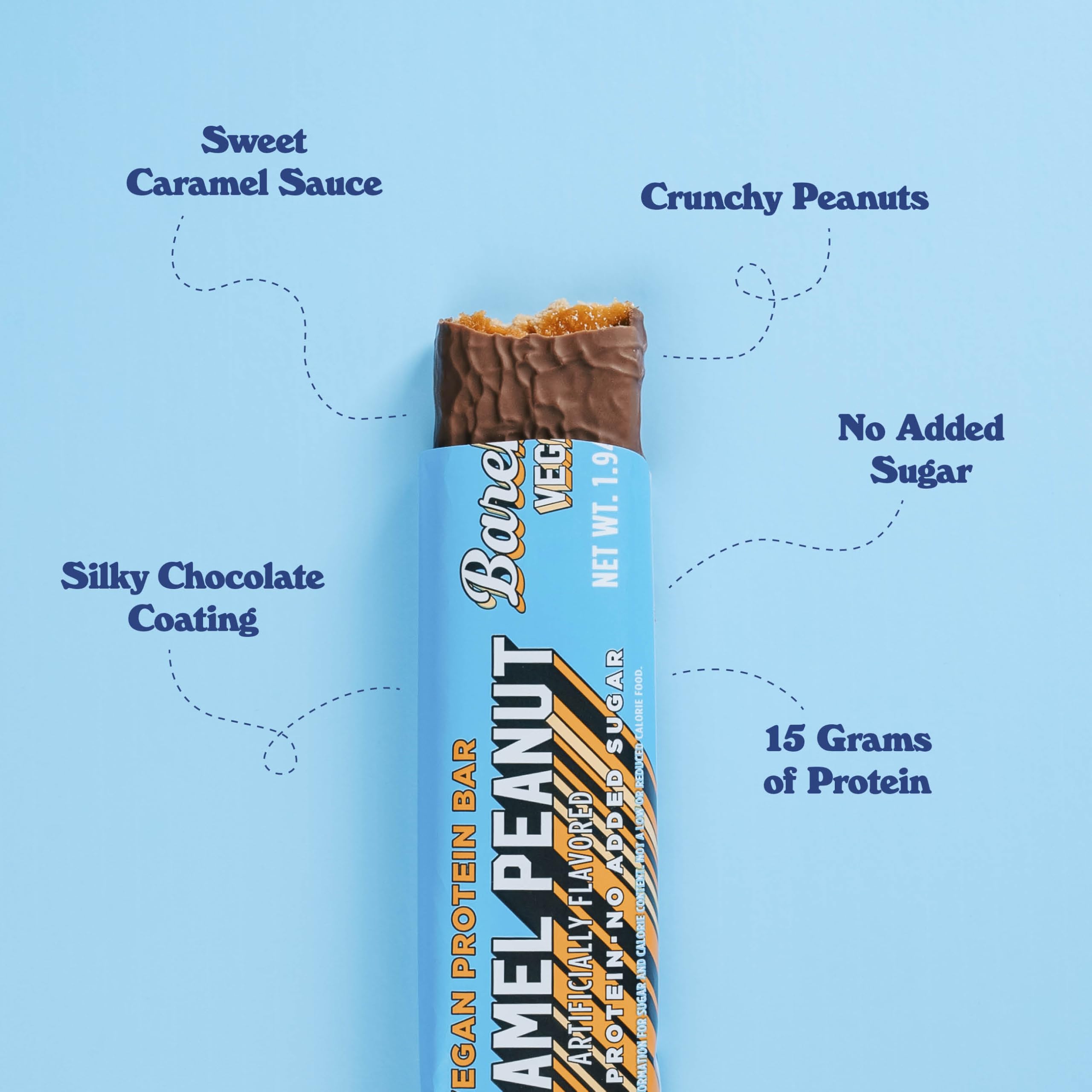 Barebells vegan peanut caramel bar ingredients—soy, pea, and rice protein blend.