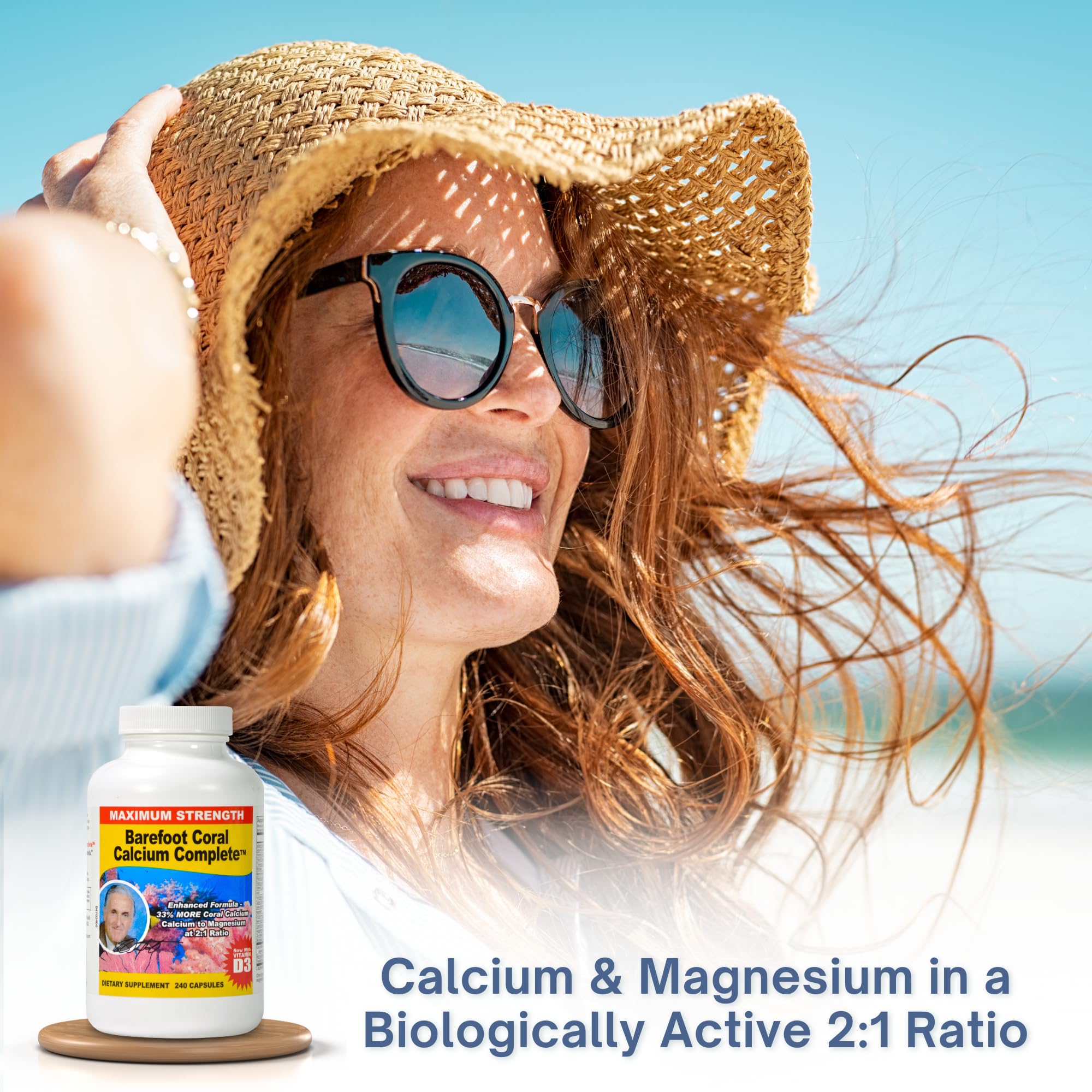 Barefoot Coral Calcium Complete Okinawa harvest label emphasizes responsible sourcing.