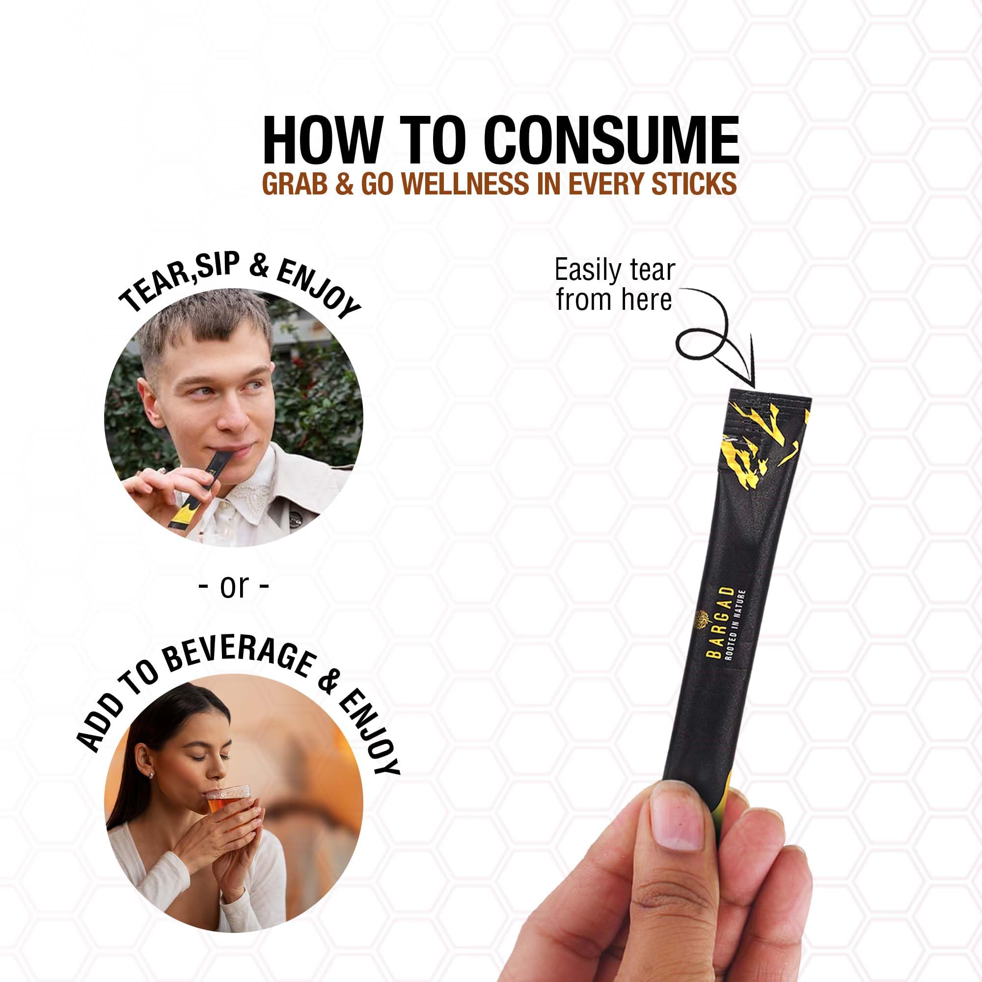 Bargad Shilajit Sticks ingredients feature Himalayan Shilajit with organic honey and dark chocolate.
