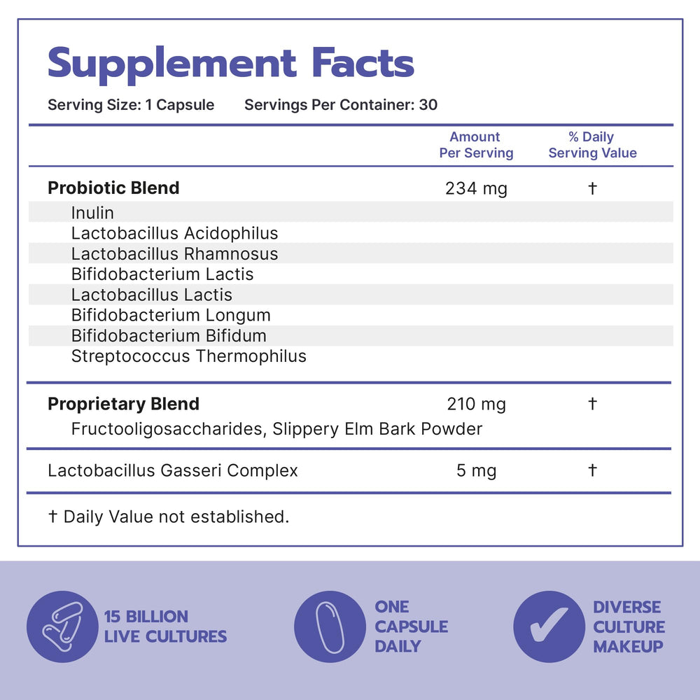 Bari Life probiotic capsule close-up showing easy-to-swallow format