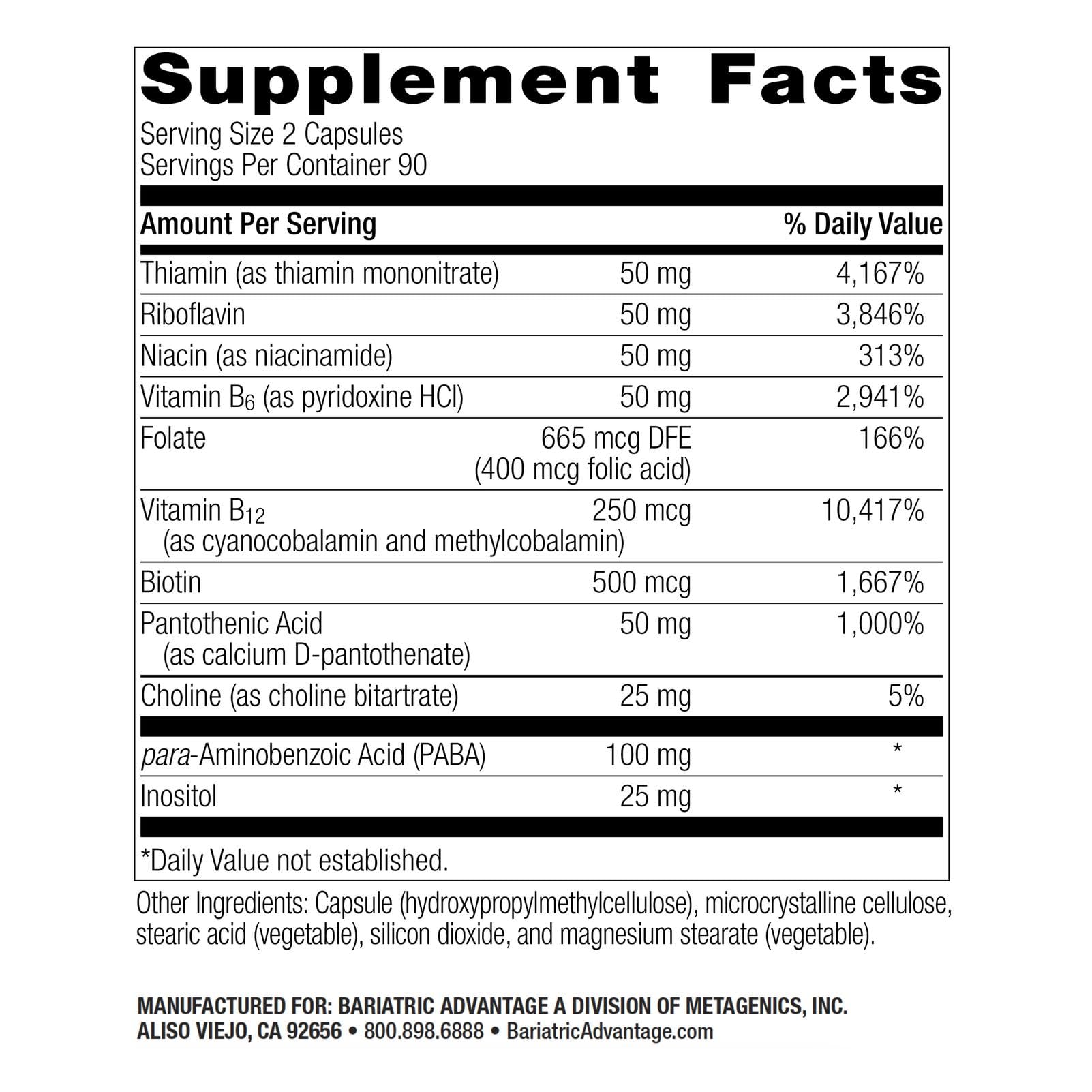 Bariatric Advantage B50 mini capsules close-up, activated vitamins for better absorption.