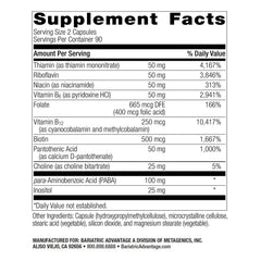 Bariatric Advantage B50 mini capsules close-up, activated vitamins for better absorption.