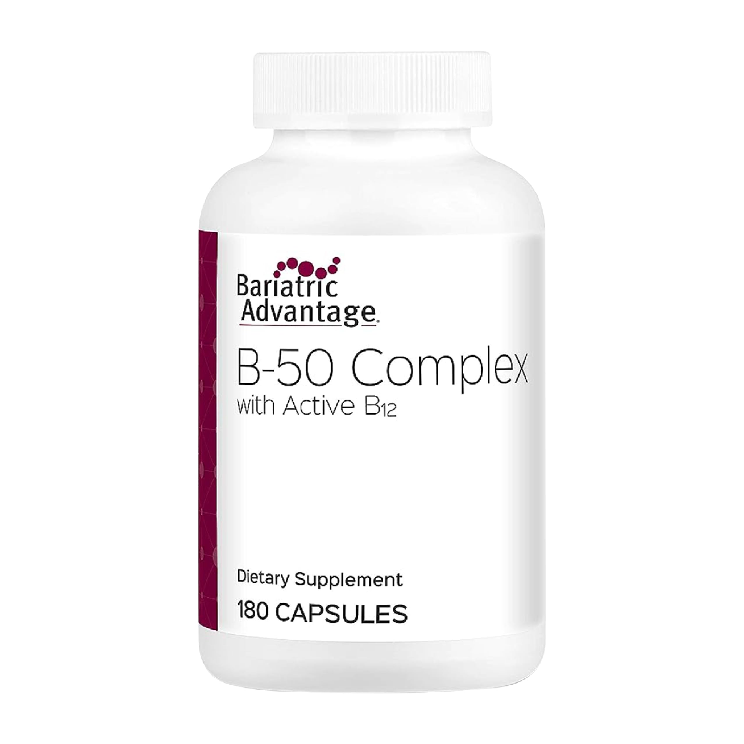 Bariatric Advantage B50 mini capsules bottle, easy-to-digest daily nutrition.
