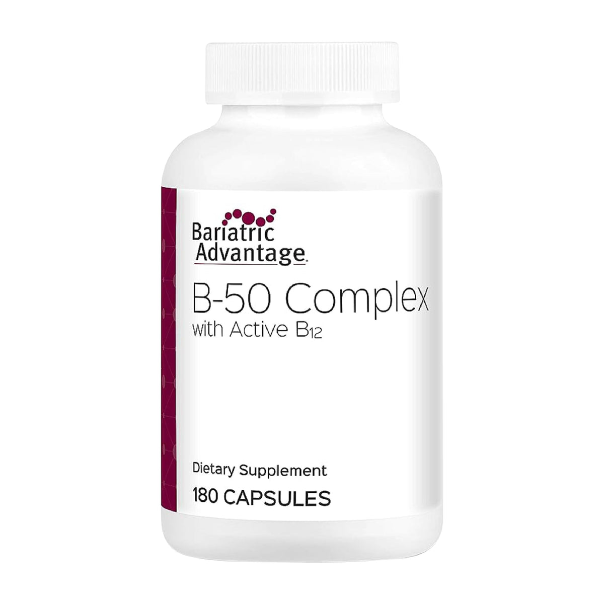 Bariatric Advantage B50 mini capsules bottle, easy-to-digest daily nutrition.