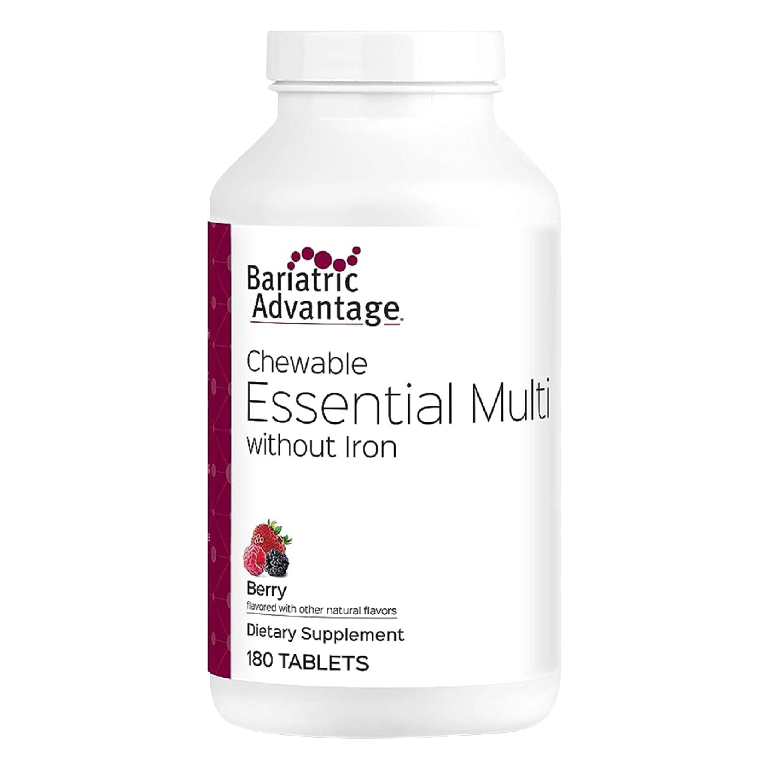 Bariatric Advantage berry chewable multivitamin bottle for daily post-procedure support.