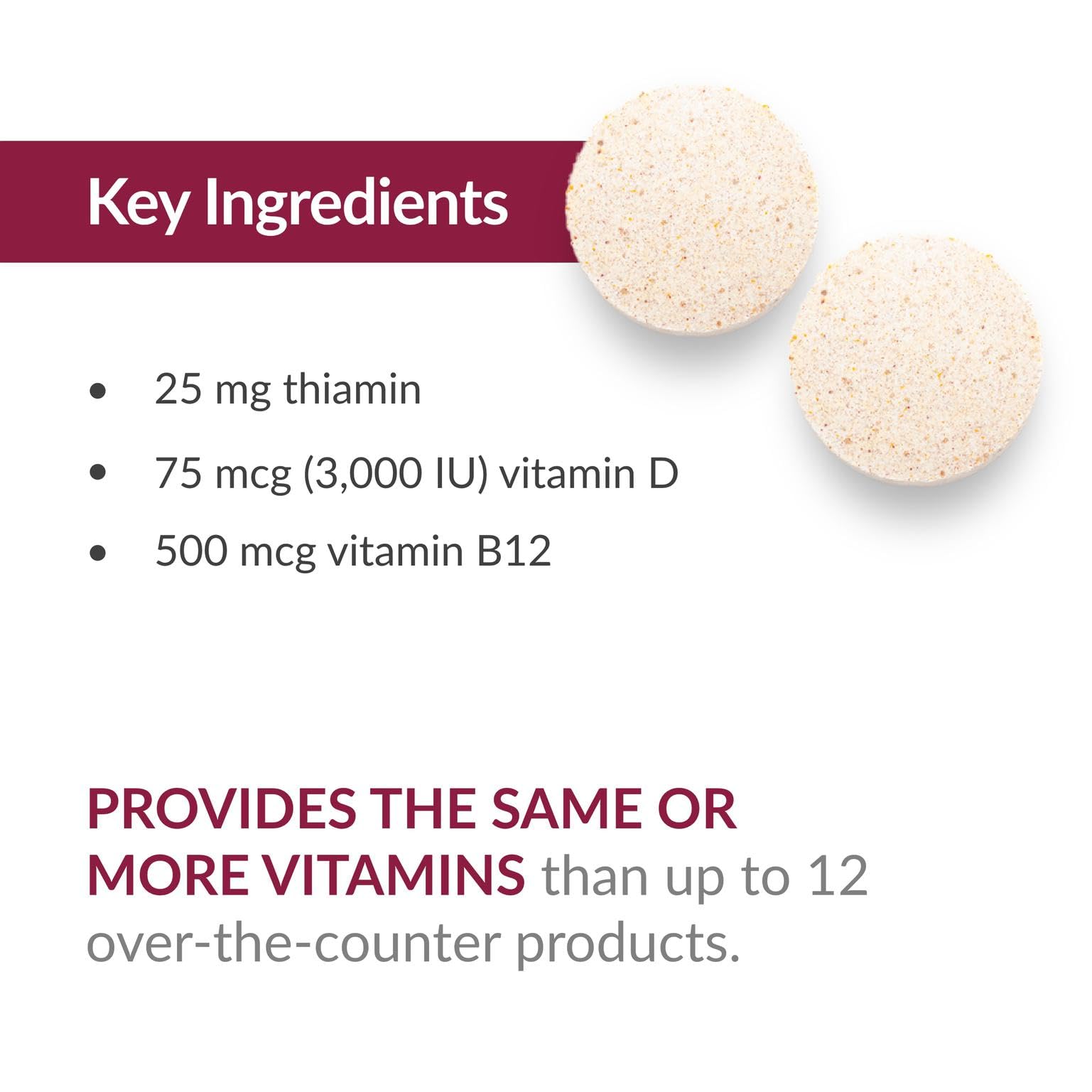 Nutrition facts panel highlights thiamin, iron, vitamin D, and B12.
