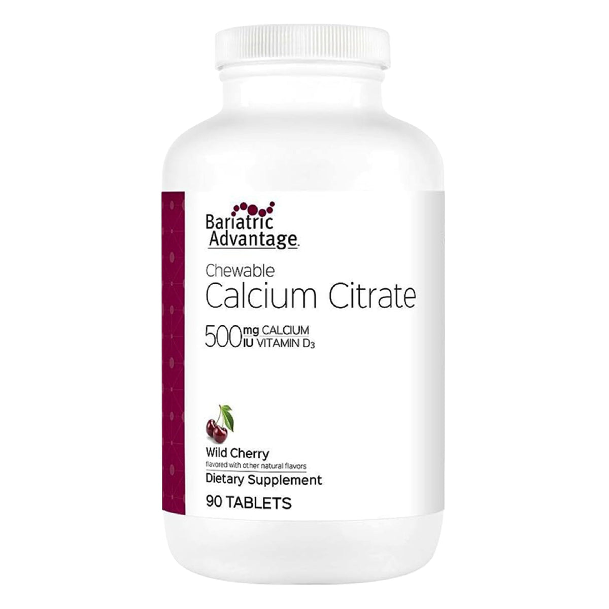 Bariatric Advantage calcium citrate chewable 500mg bottle front for daily bone support.