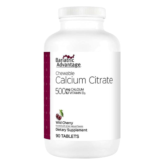 Bariatric Advantage calcium citrate chewable 500mg bottle front for daily bone support.