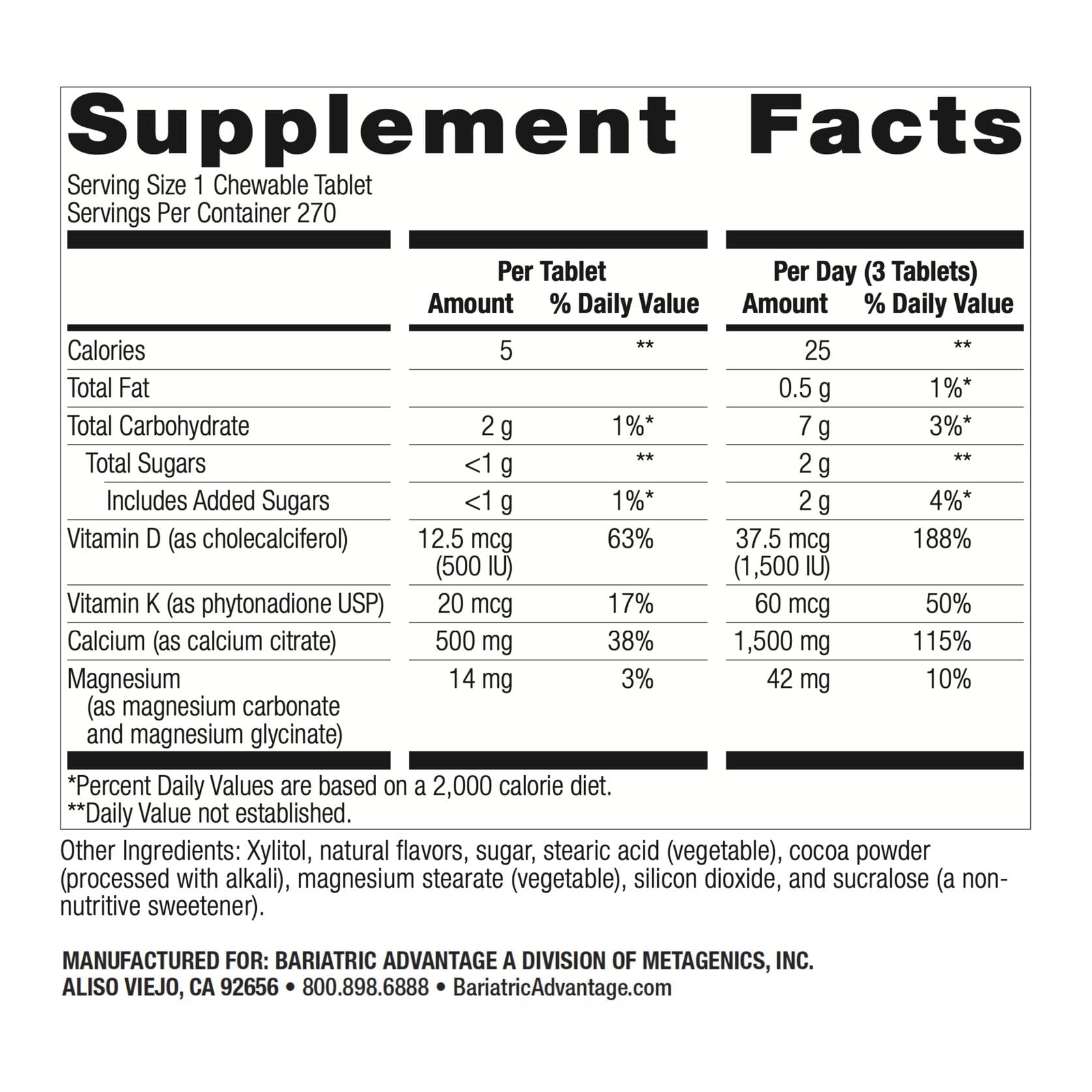 Bariatric Advantage calcium citrate chewable with vitamin D3 supports absorption.