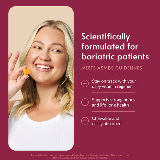 Bariatric Advantage calcium citrate chewy bites close-up showing 500 mg calcium and D3