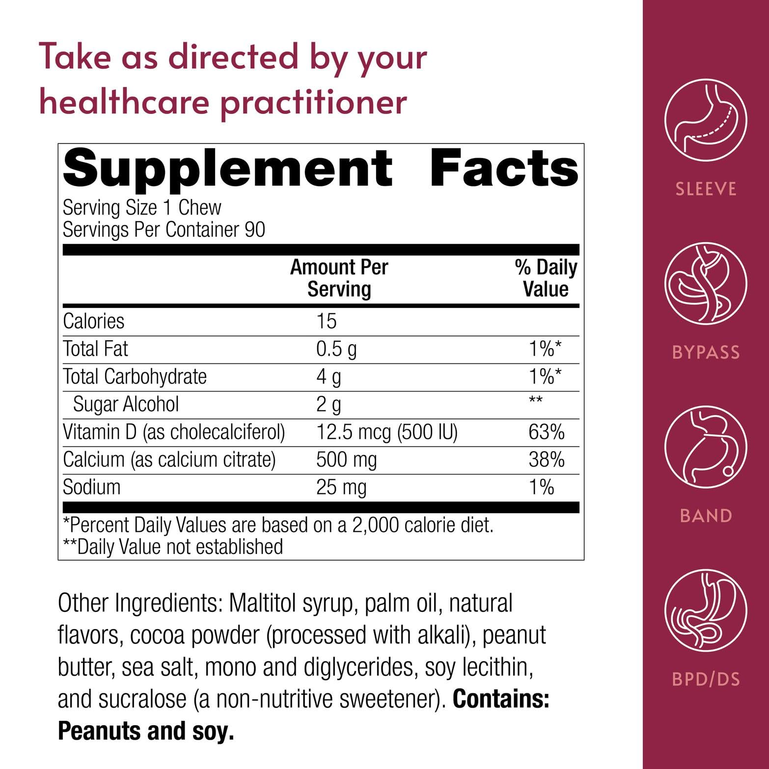 Sugar-free Bariatric Advantage chewable bites for on-the-go calcium support.