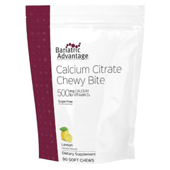 Bariatric Advantage calcium citrate chewy bites lemon bottle showing easy-to-chew supplement