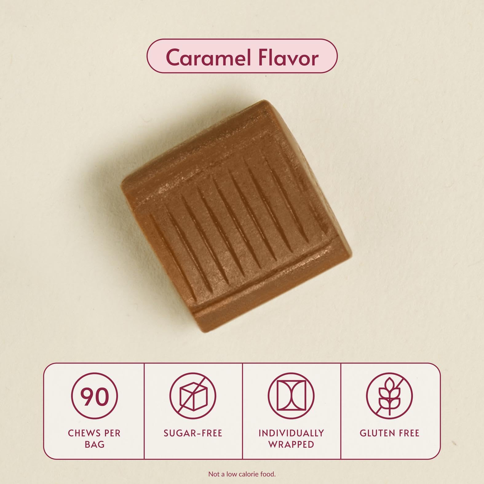 Close-up of Bariatric Advantage chewy bites showing soft texture and caramel flavor for easy digestion
