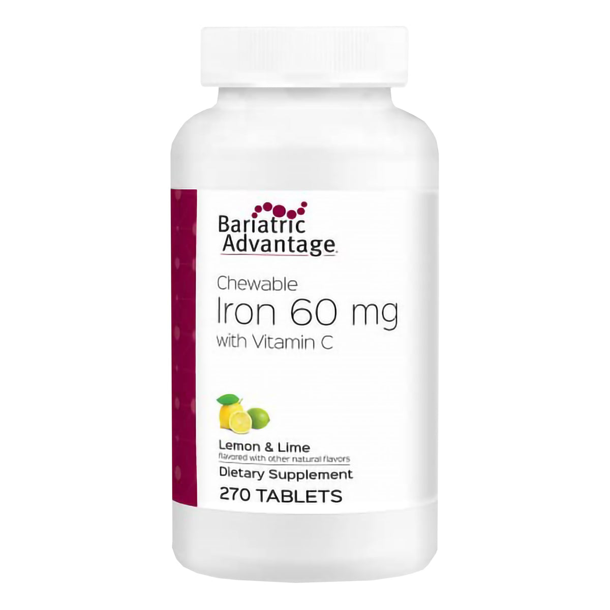 Bariatric Advantage chewable iron 60 mg bottle shown for easy daily intake