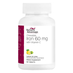 Bariatric Advantage lemon-lime chewable iron bottle close-up for easy iron intake after bariatric surgery