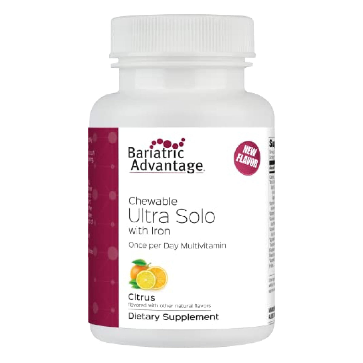 Bariatric Advantage Ultra Solo bottle front showing citrus chewable for easy daily nutrition