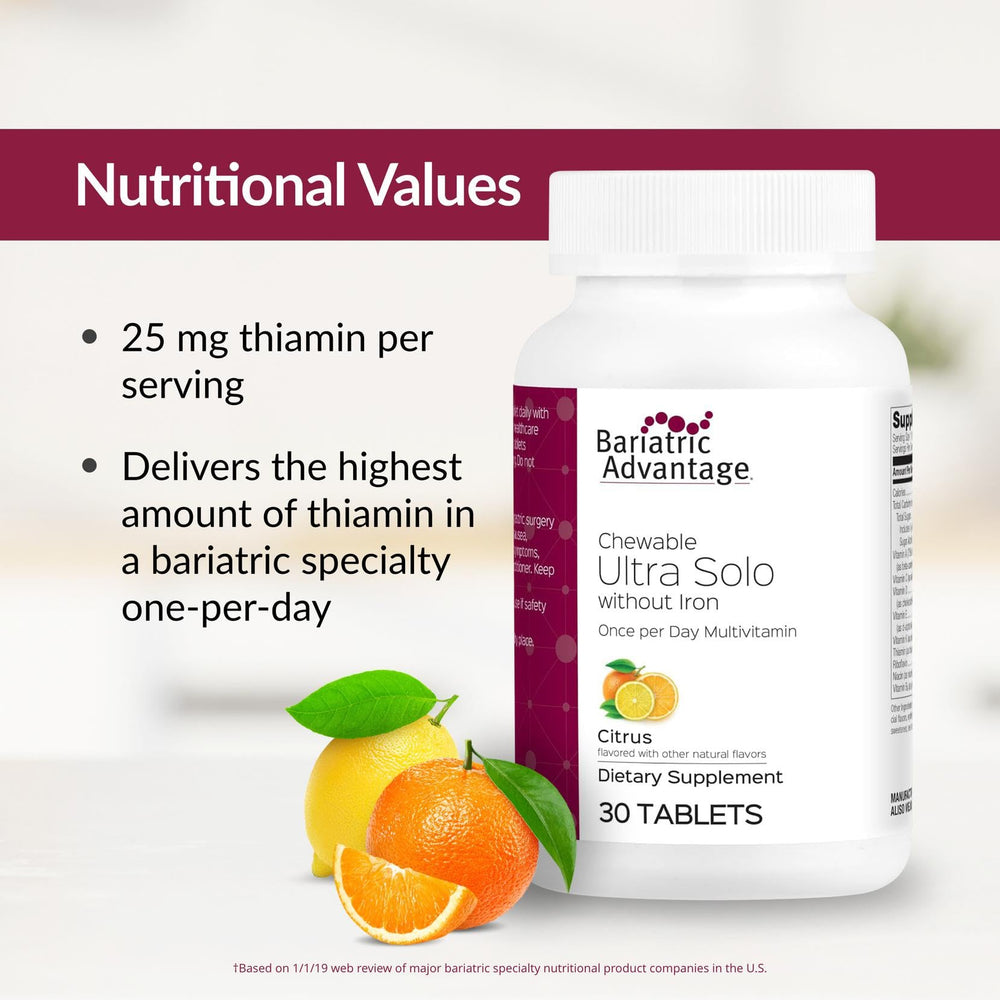 Bariatric Advantage citrus flavor chew displayed as easy-to-digest supplement.