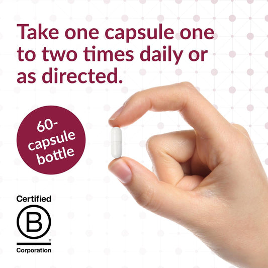 FloraVantage Balance capsules close-up highlighting proprietary strain blend for gut balance.