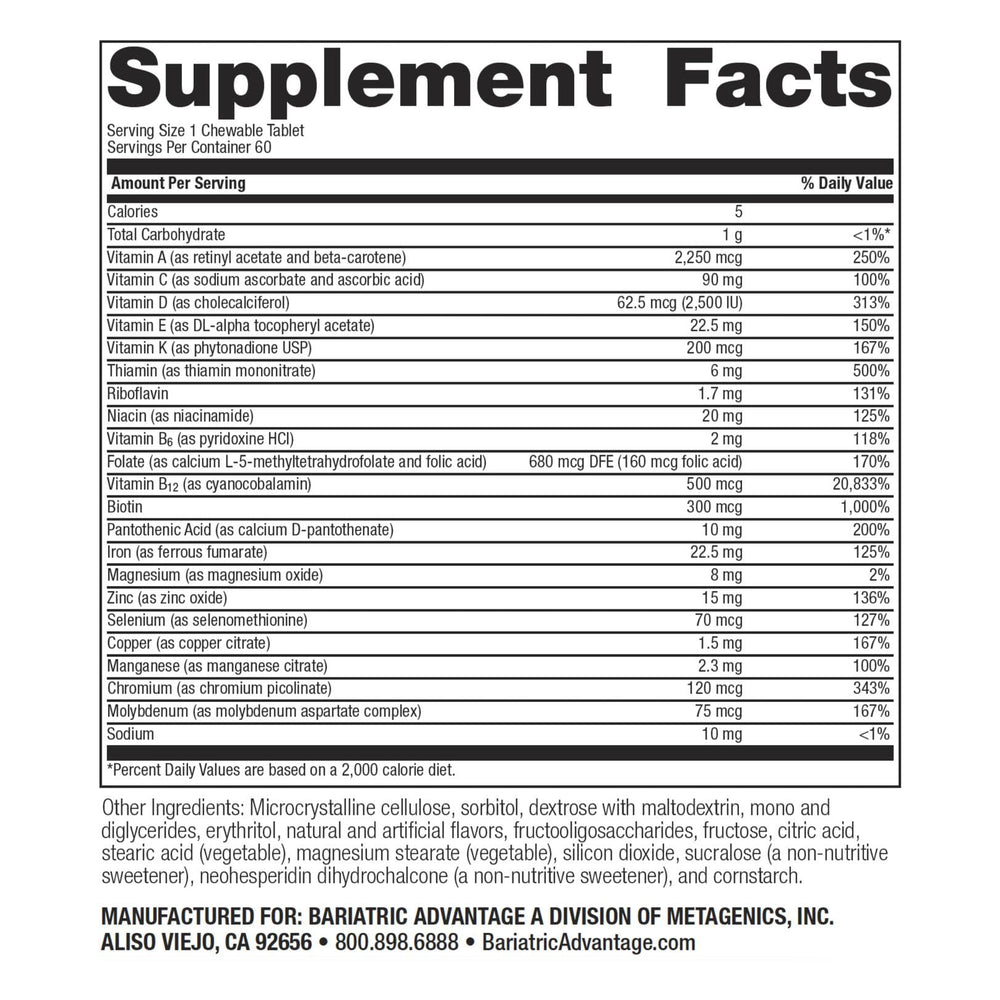 Bariatric Advantage high ADEK ingredients panel lists nutrients