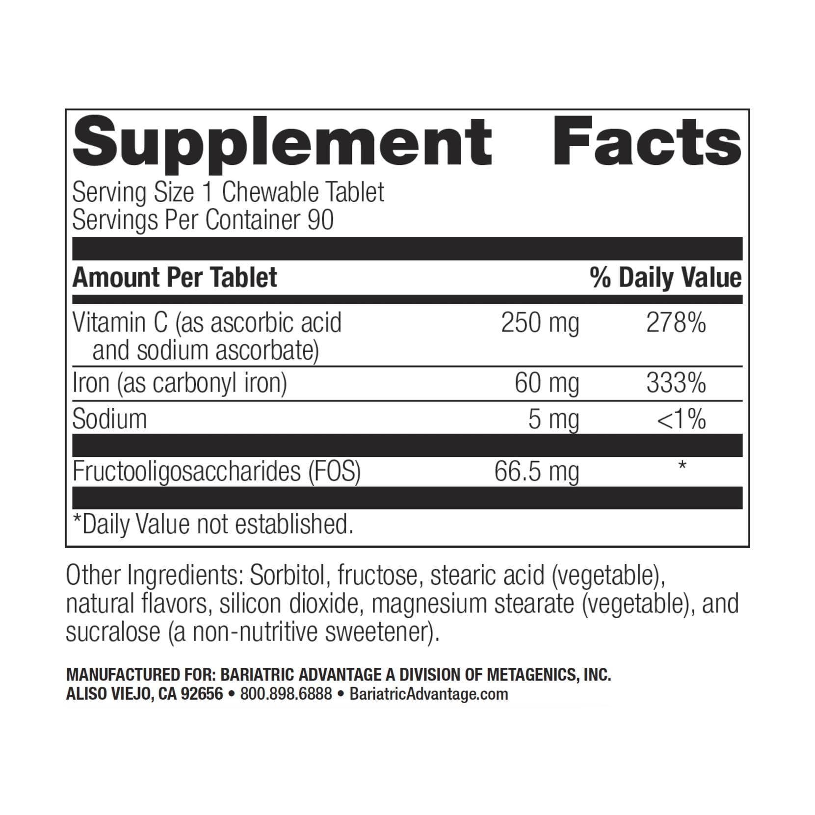 Bariatric Advantage packaging highlights FOS and vitamin C for immune support