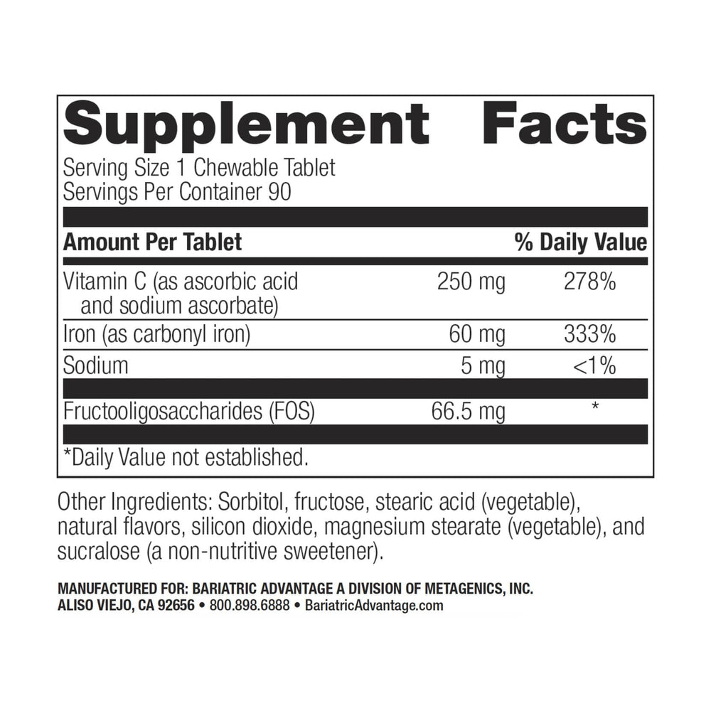 Bariatric Advantage packaging highlights FOS and vitamin C for immune support