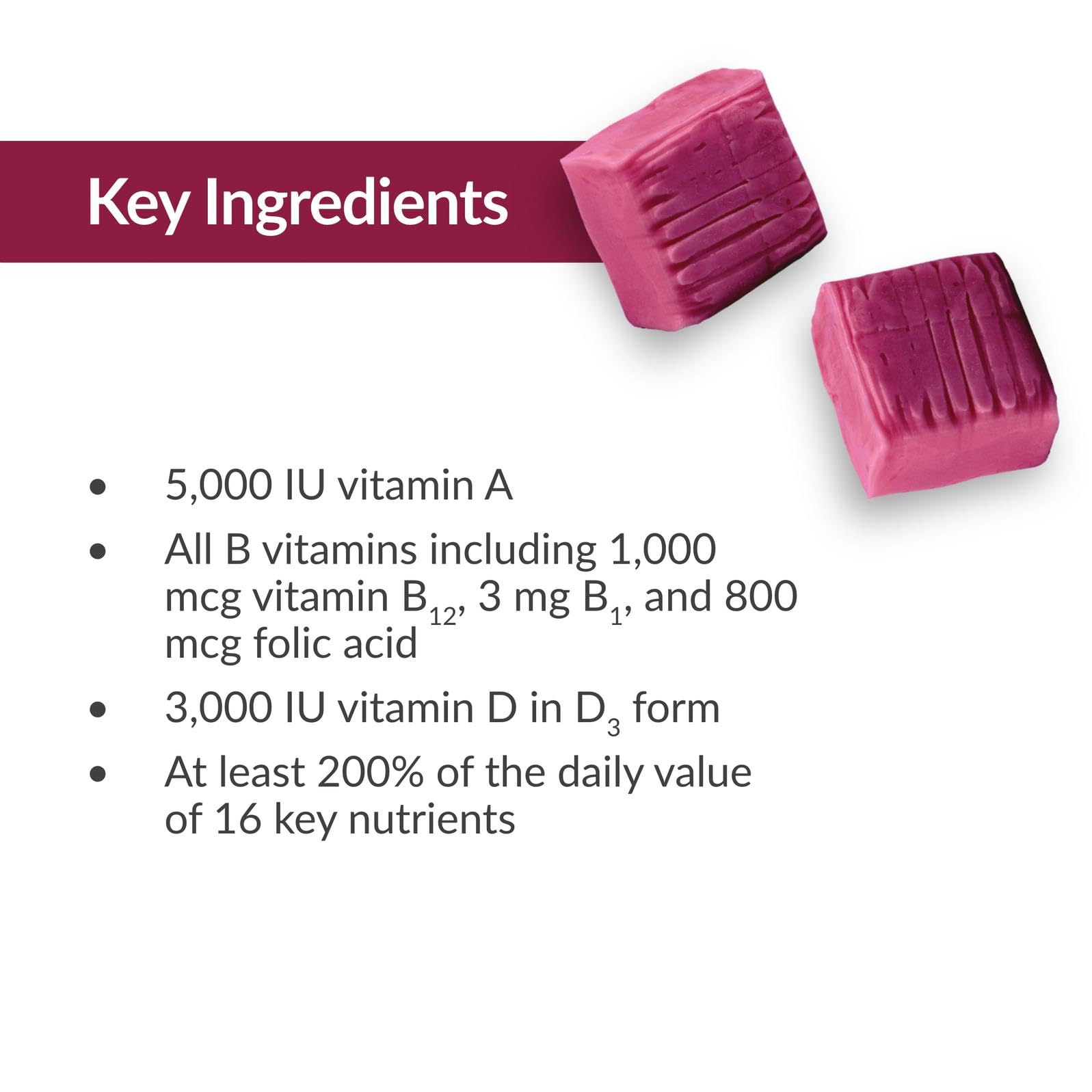Label detail on Bariatric Advantage Multi Chewy Bite highlighting nutrient content.