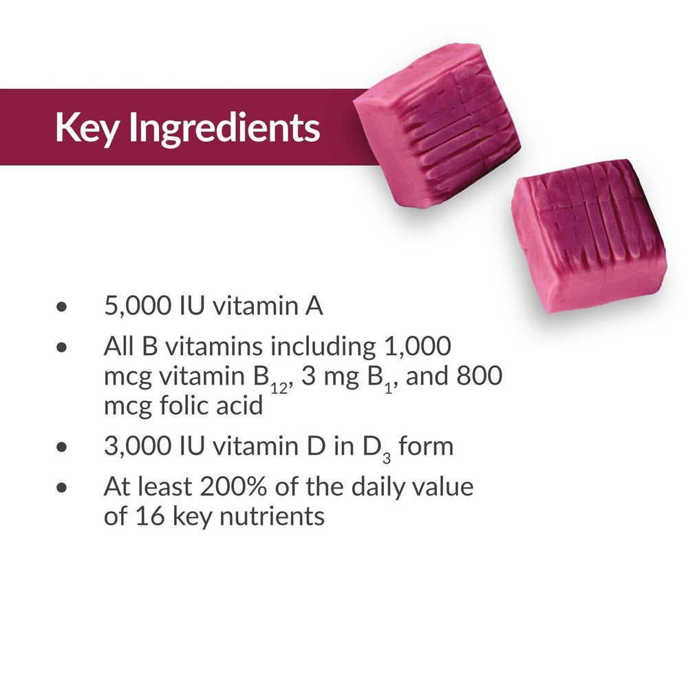 Label detail on Bariatric Advantage Multi Chewy Bite highlighting nutrient content.