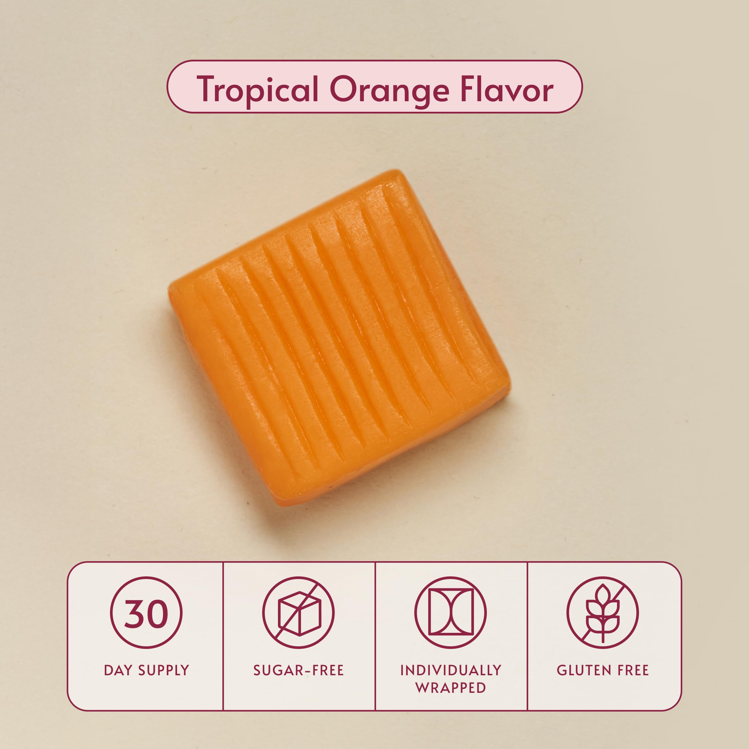 Bariatric Advantage Multi Chewy Bite tropical orange flavor highlighted in a bite-sized chew.