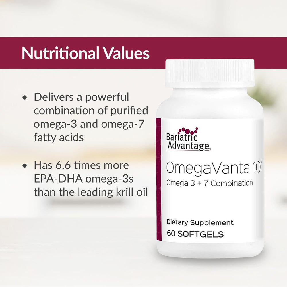 Bariatric Advantage OmegaVanta10 nutrition label showing EPA and DHA amounts
