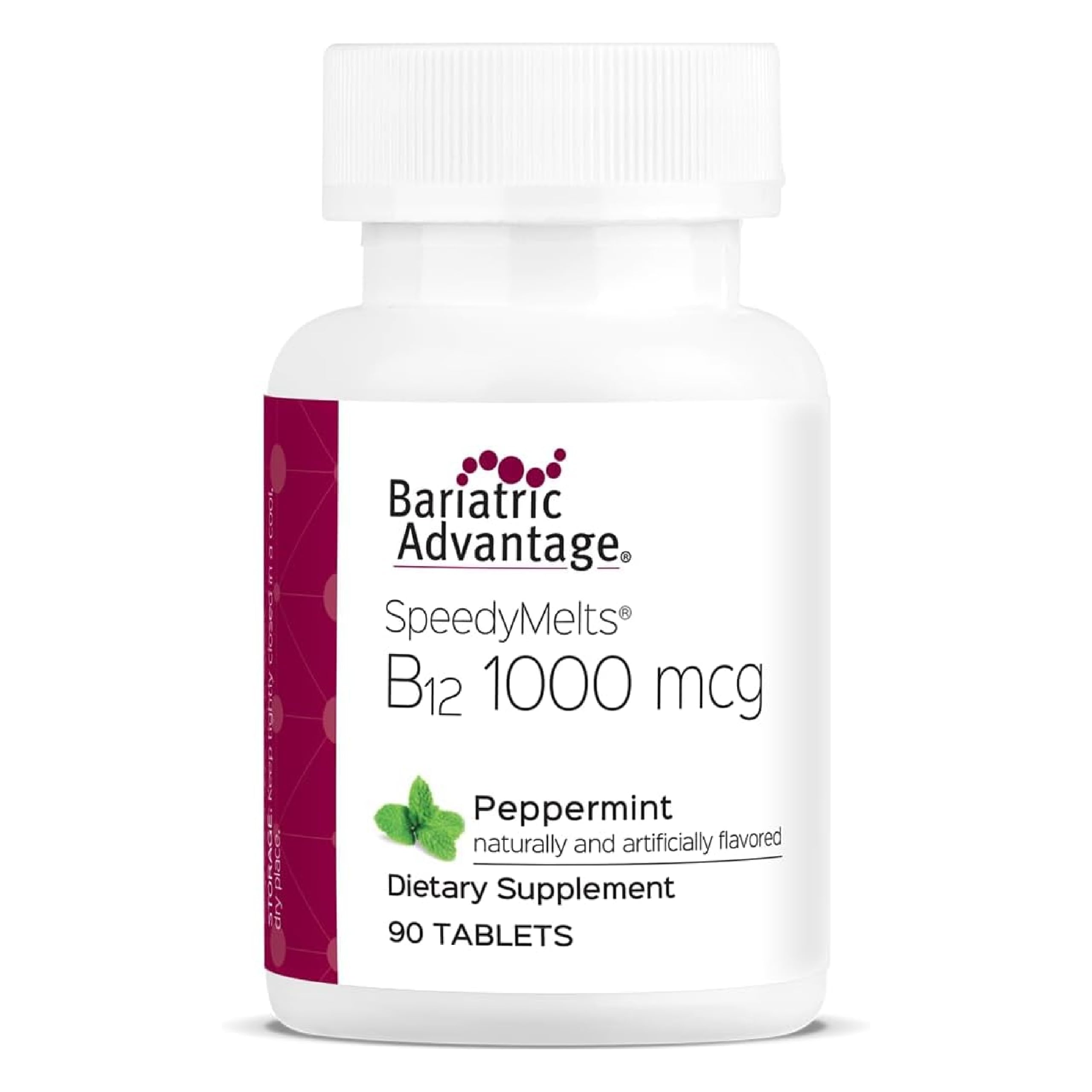 Bariatric Advantage SpeedyMelts B12 1000 mcg Peppermint bottle supports post-bariatric nutrition.