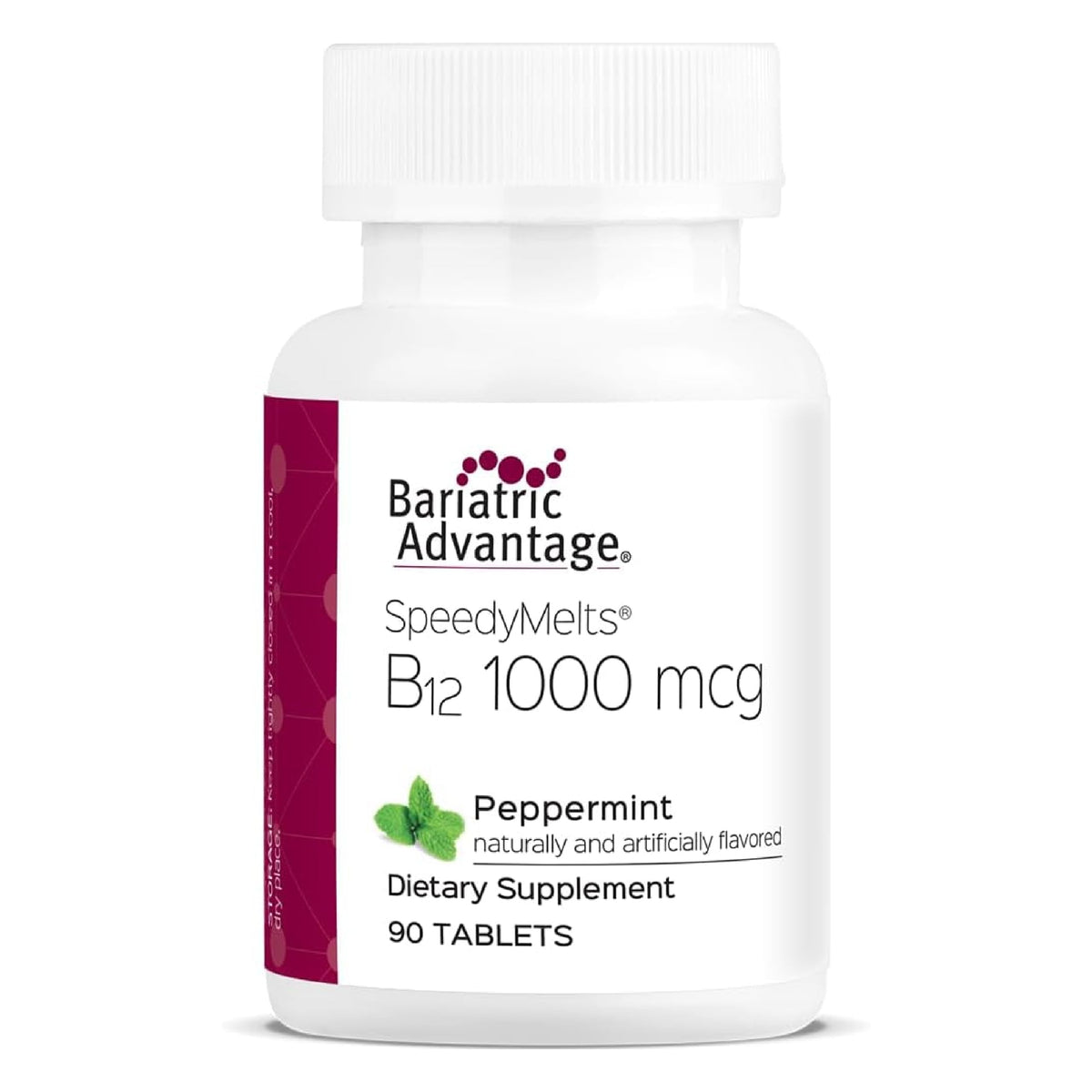 Bariatric Advantage SpeedyMelts B12 1000 mcg Peppermint bottle supports post-bariatric nutrition.