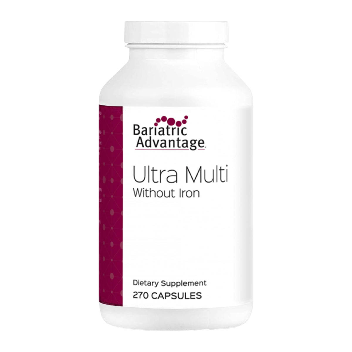 Bariatric Advantage Ultra Multi Without Iron bottle cap close-up for high-potency nutrition.