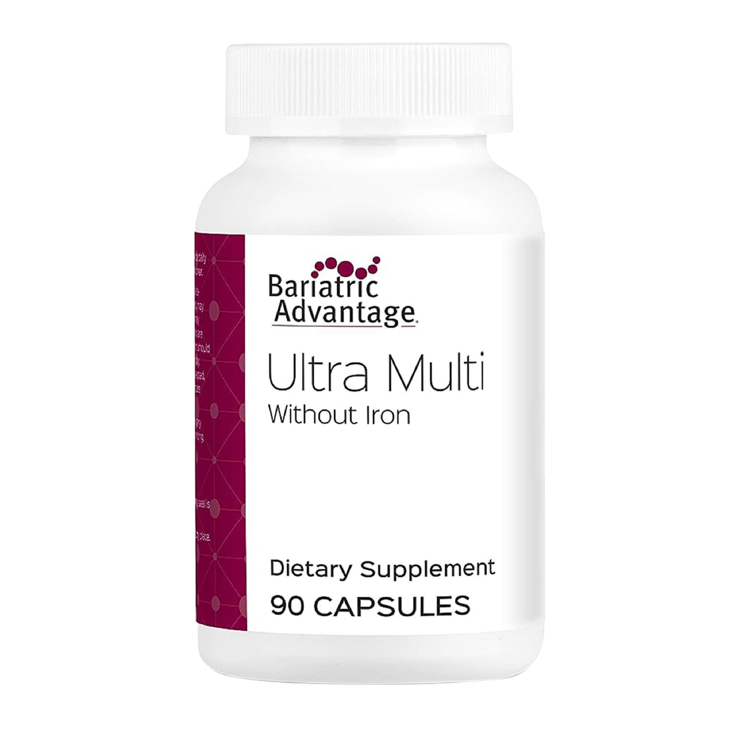 Bariatric Advantage Ultra Multi Without Iron bottle front view highlights high potency vitamins for bariatric patients