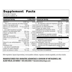 Bariatric Advantage Ultra Multi Without Iron ingredients panel features D3 water-misible formula