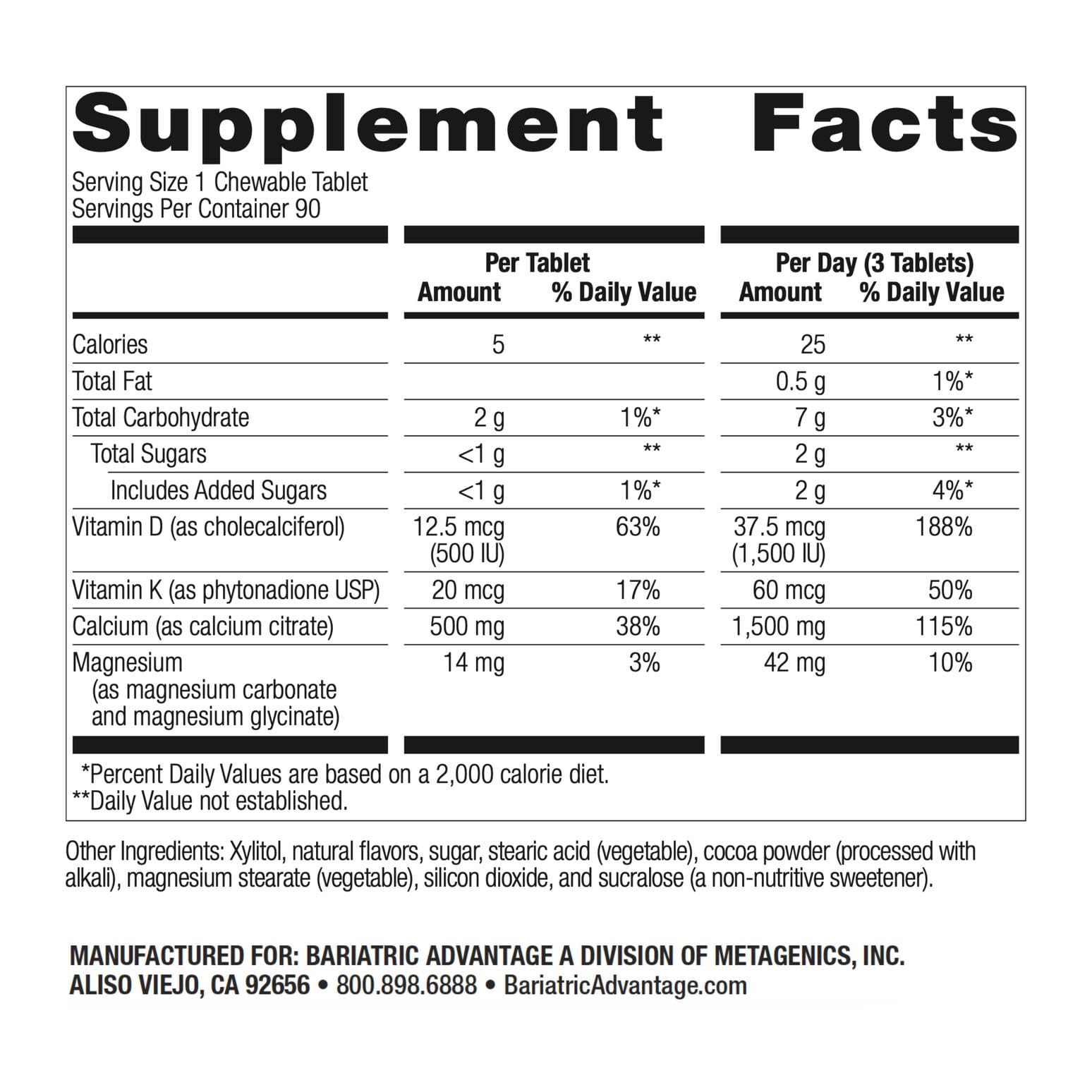 Bariatric Advantage bottle with vitamin D3 to aid calcium absorption