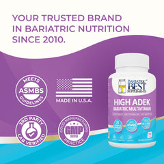 Mineral list on Bariatric Best High ADEK bottle for immune and bone support.