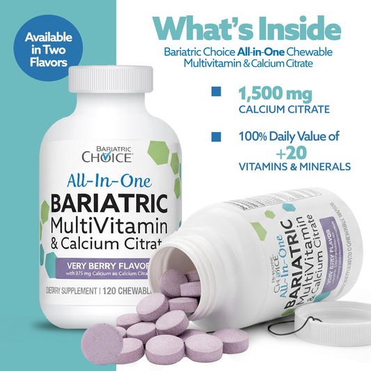 Bariatric Choice all-in-one chewable berry-tablets-closeup highlights tasty, sugar-free support