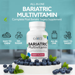 Chewable tablet being taken with water for Bariatric Choice supplement.