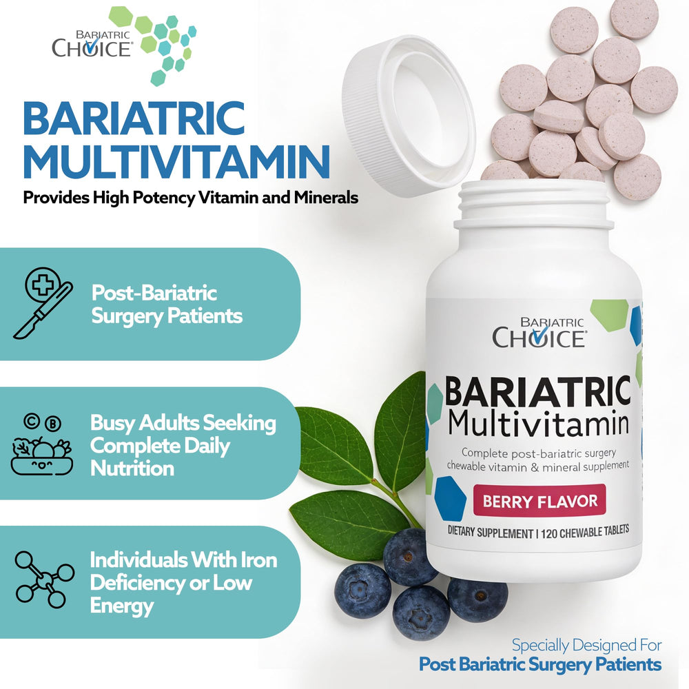 Bariatric Choice berry bottle on a store shelf.
